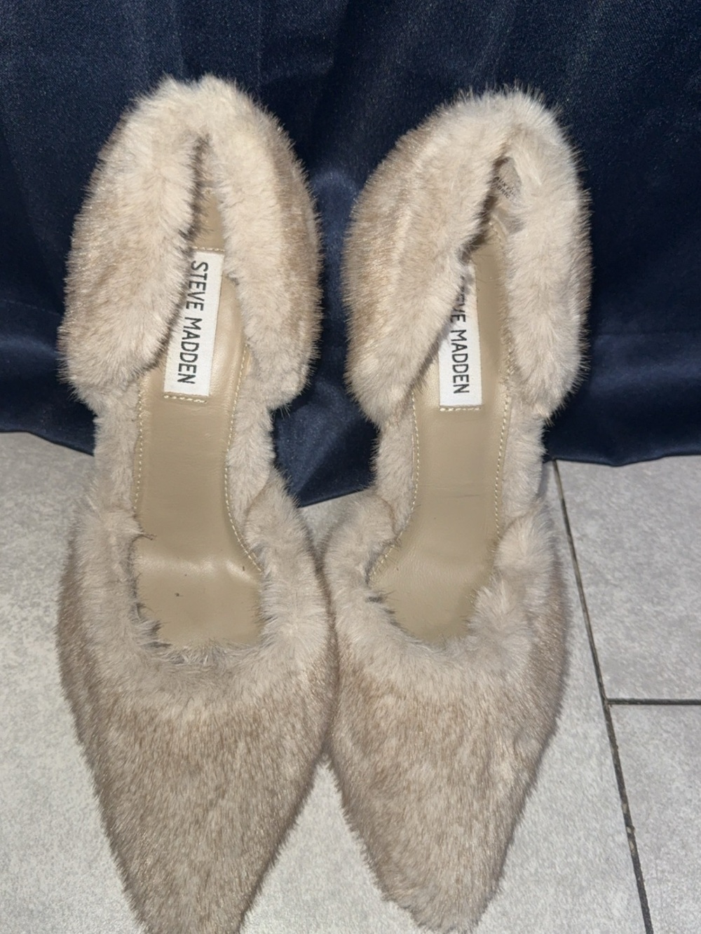 Steve Madden Taupe Faux-Fur Pointed Toe Heels